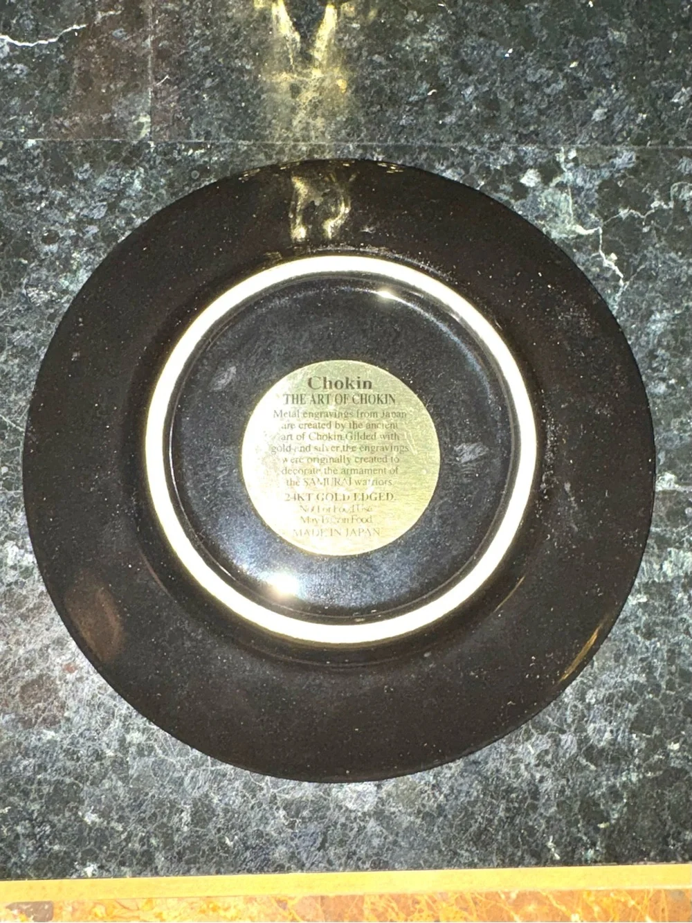 Decorative Black and Gold Commemorative Plate with San Francisco Motif